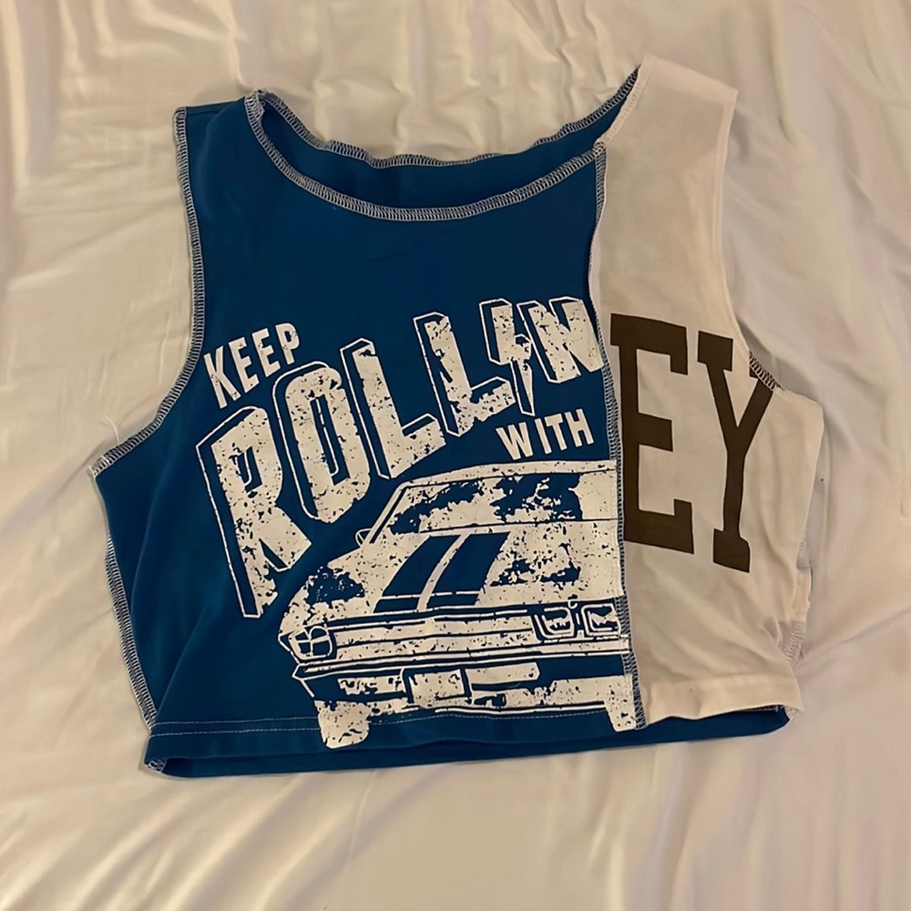 Blue and white graphic crop